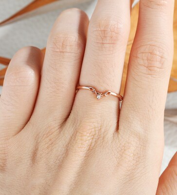 Moissanite rose gold wedding band, minimalist personalized gift, Cubic Zirconia wedding ring, vintage valentines gifts, promise bridal ring - image5